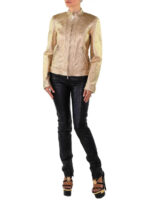 Gold Metallic Textured Leather Jacket
