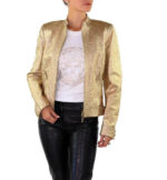 Gold Metallic Textured Leather Jacket