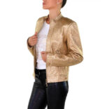 Gold Metallic Textured Leather Jacket