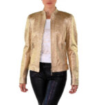 Gold Metallic Textured Leather Jacket
