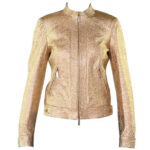 Gold Metallic Textured Leather Jacket