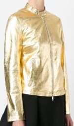 Gold Tone Metallic Women Fashion Leather Jacket