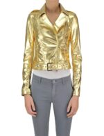 Golden Metallic Effect Biker Leather jacket