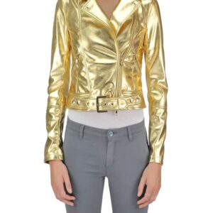 Golden Metallic Effect Biker Leather jacket