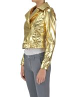 Golden Metallic Effect Biker Leather jacket