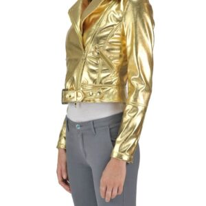 Golden Metallic Effect Biker Leather jacket