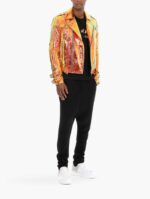 Golden Metallic Leather Biker Jacket with Hologram Effect