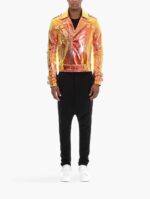 Golden Metallic Leather Biker Jacket with Hologram Effect