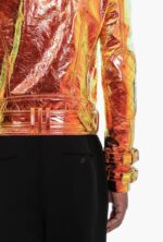 Golden Metallic Leather Biker Jacket with Hologram Effect