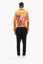 Golden Metallic Leather Biker Jacket with Hologram Effect