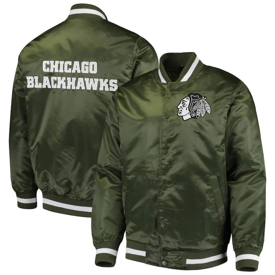 Maker of Jacket NHL Chicago Blackhawks White&Black Satin