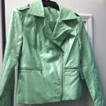 Green Metallic Leather Biker Jacket