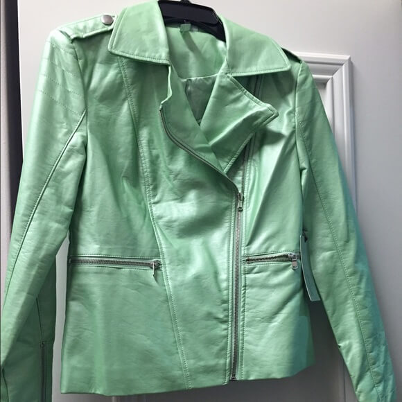 Green Metallic Leather Biker Jacket (2) Green Metallic Leather Biker Jacket