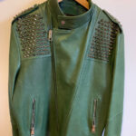 Green Silver Studded Leather Jacket