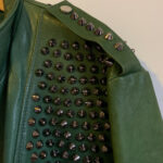 Green Silver Studded Leather Jacket