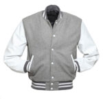 Grey and White Varsity Letterman Baseball Jacket