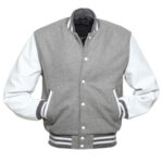 Grey and White Varsity Letterman Baseball Jacket