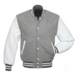 Grey and White Varsity Letterman Baseball Jacket