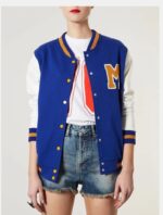 M Varsity Letterman Blue Wool Leather Jacket