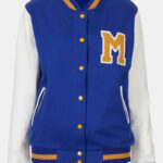 M Varsity Letterman Blue Wool Leather Jacket