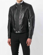 Black Bomber Leather Biker Jacket