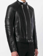 Black Bomber Leather Biker Jacket