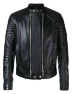 Black Bomber Leather Biker Jacket