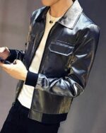 Metallic Black Leather Men's Fashion Jacket