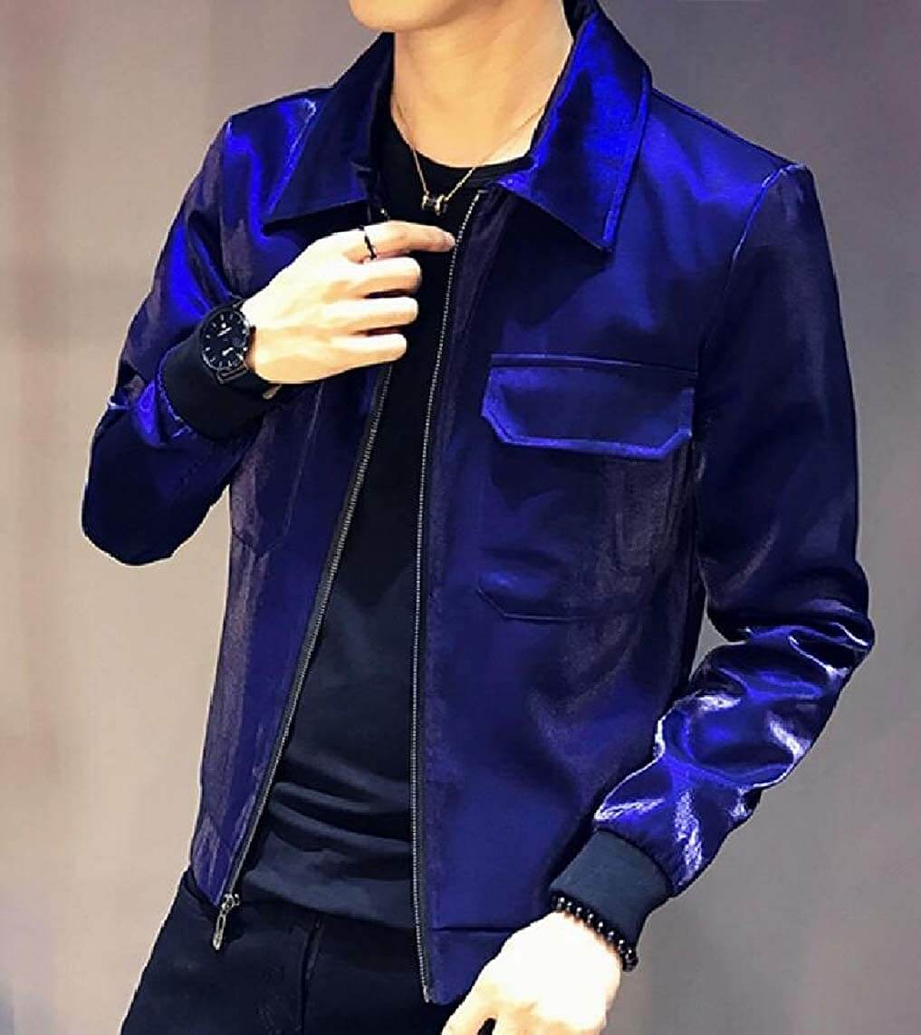 Metallic Blue Leather Men's Fashion Jacket (3) Metallic Blue Leather Men's Fashion Jacket