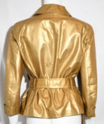 Metallic Gold Tone Leather Belted Jacket