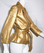 Metallic Gold Tone Leather Belted Jacket