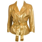 Metallic Gold Tone Leather Belted Jacket