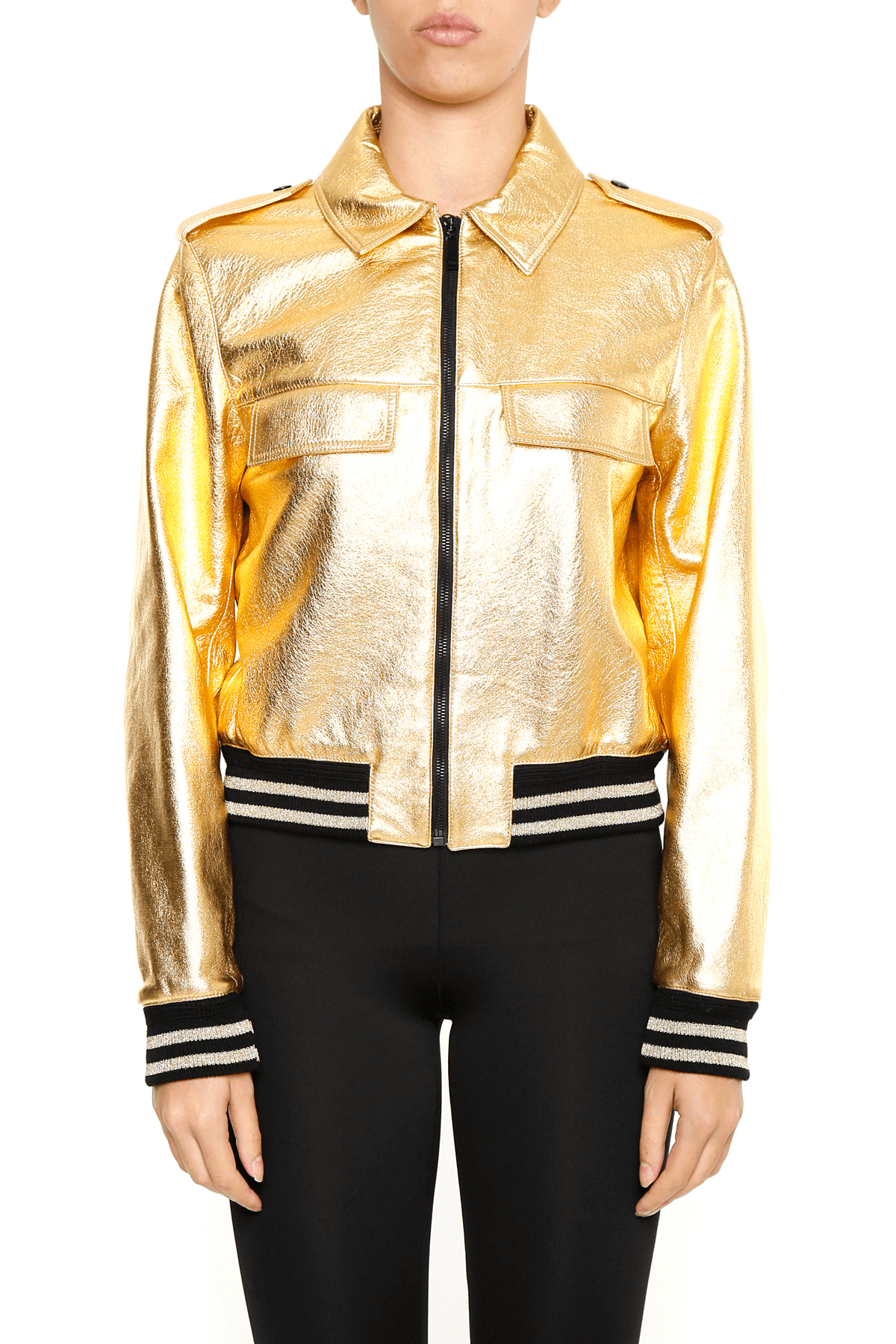 Metallic Golden Leather Women's Jacket (1) Metallic Golden Leather Women's Jacket