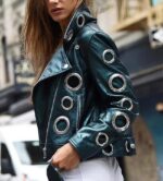 Metallic Leather Women Biker Jacket