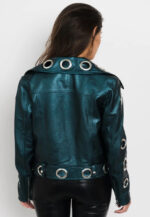 Metallic Leather Women Biker Jacket