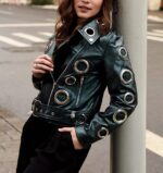 Metallic Leather Women Biker Jacket