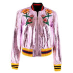 Metallic Pink Embroidered Bomber Jacket