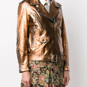 Metallic Sheen Leather Biker Jacket