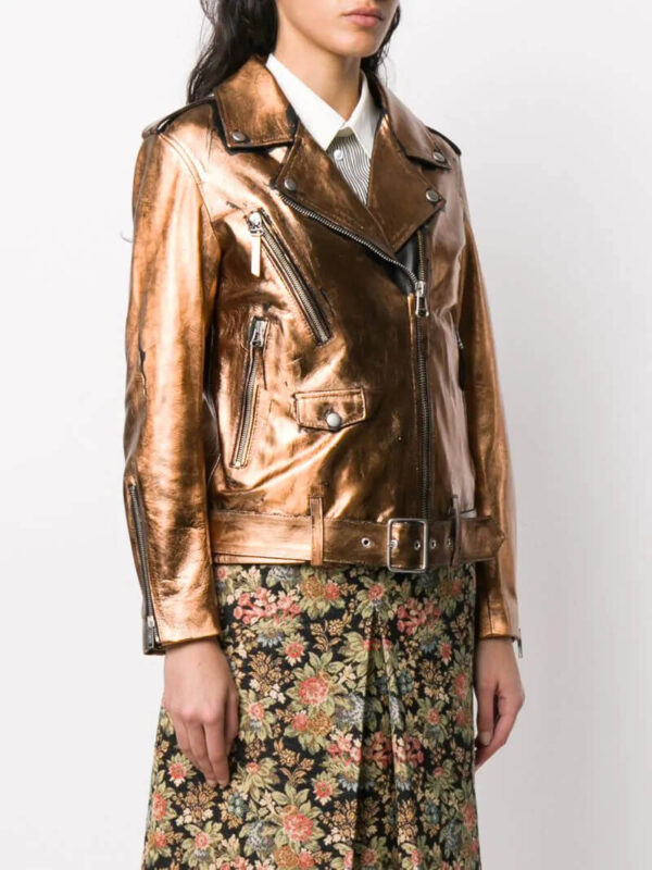Metallic Sheen Leather Biker Jacket
