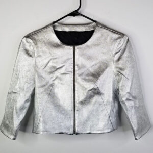 Metallic Silver Cropped Leather Jacket
