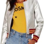 Women's Metallic Silver Short Leather Jacket