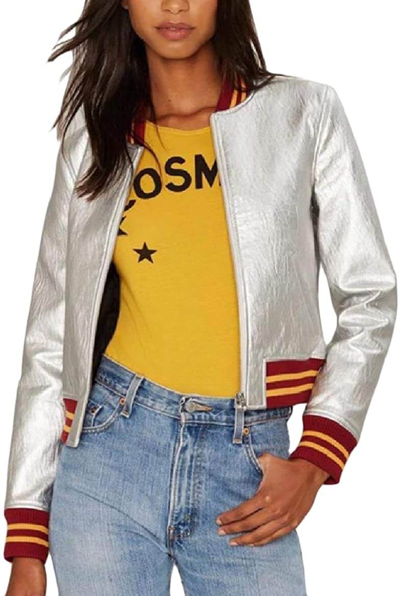 Metallic Silver Short Leather Jacket (1) Women's Metallic Silver Short Leather Jacket - Image 1