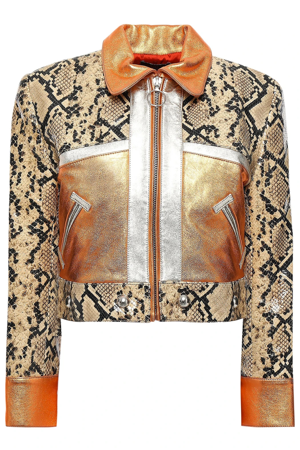 Metallic and Snake Effect Leather Jacket (2) Metallic and Snake Effect Leather Jacket