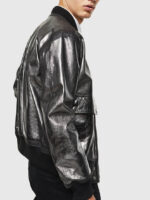 Metallic leather Bomber jacket in Black