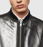 Metallic leather Bomber jacket in Black