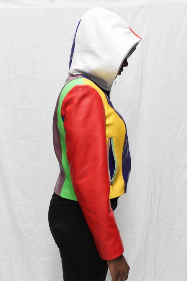 Multi-Color Hooded Leather Jacket