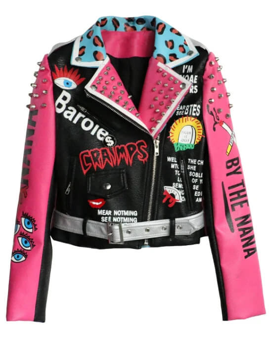Multi Color Studded Biker Leather Jacket (1) Multi Color Studded Biker Leather Jacket