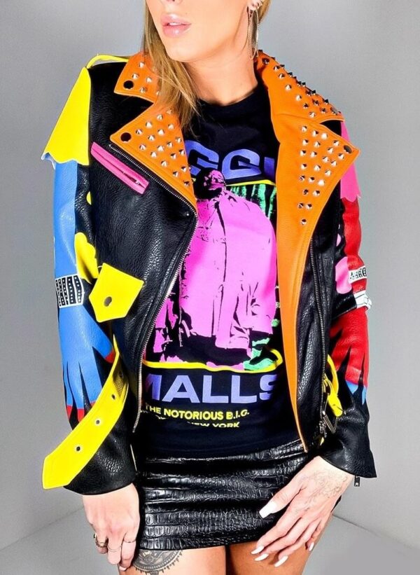 Multi-Color Studded Biker Leather Jacket