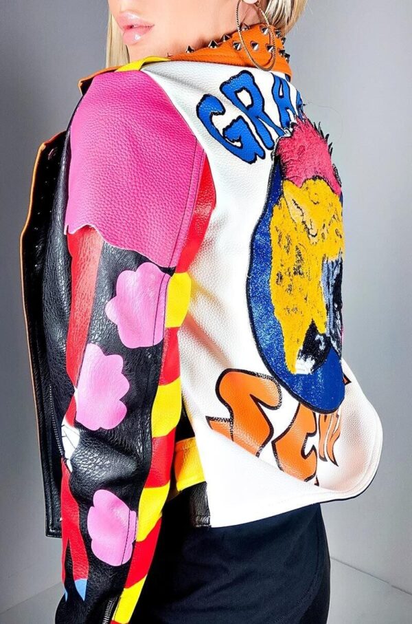 Multi-Color Studded Biker Leather Jacket