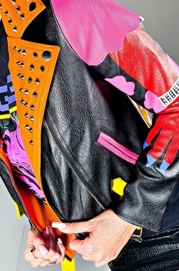 Multi-Color Studded Biker Leather Jacket